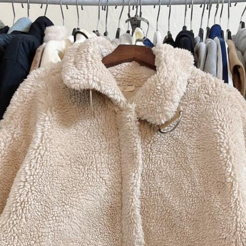 Cozy Teddy Bear Sherpa Jacket Cream Oversized - Picture 2 of 4